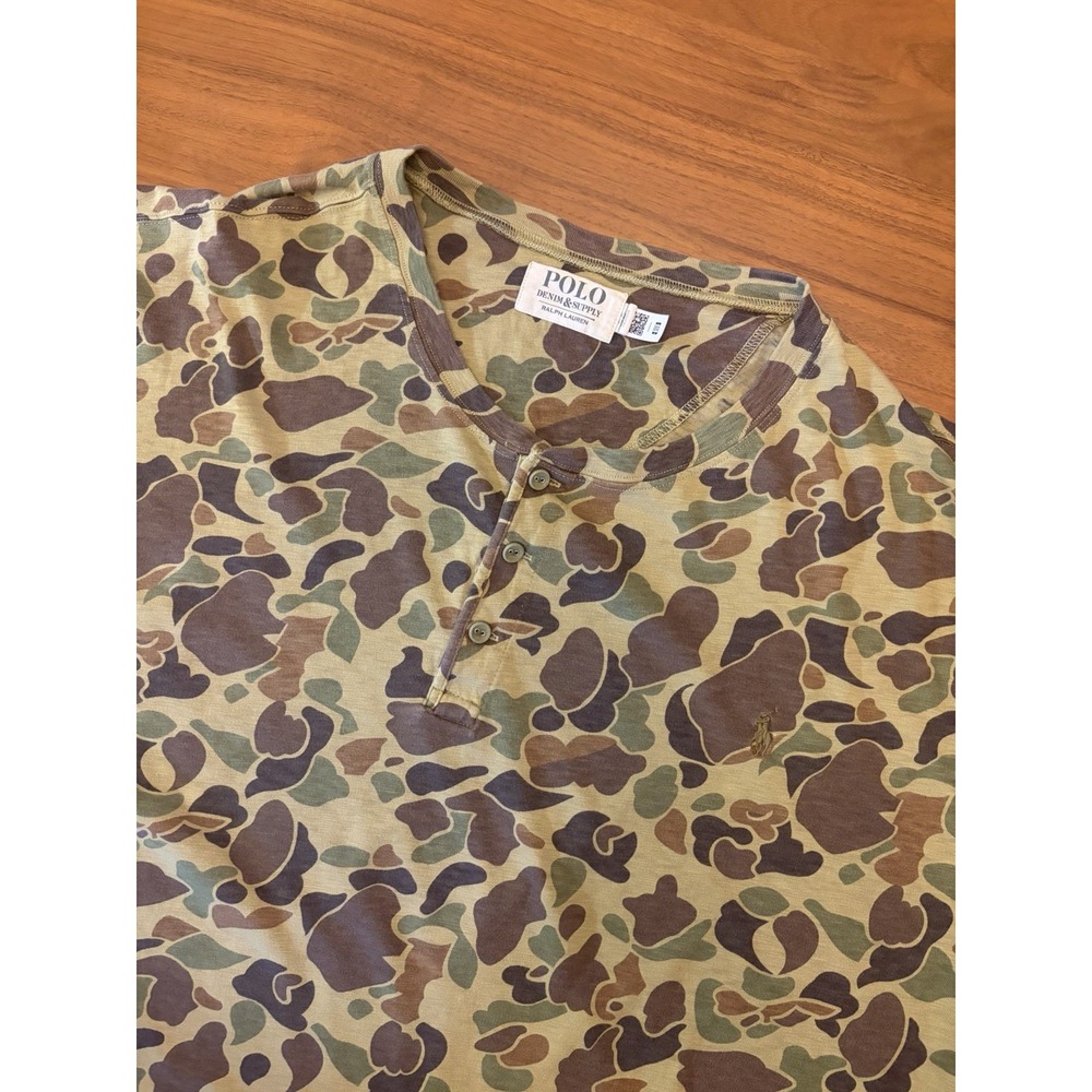 Polo Ralph Lauren Camo Shirt Henley Slub Denim & Supply Mens 4XB Pony Military